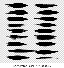 Abstract textured black brush strokes big set isolated on imitation transparent background
