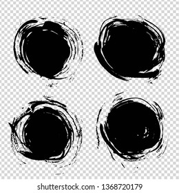 Abstract textured black circle strokes on imitation transparent background