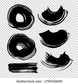Abstract  textured black figured and round strokes on imitation transparent background