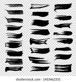 Abstract textured black ink brushstrokes big set isolated on imitation transparent background