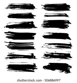 Abstract textured black long strokes isolated on a white background