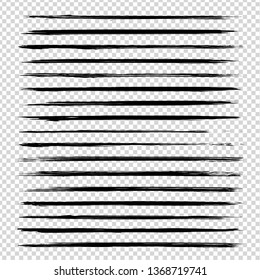 Abstract textured black long thin smooth strokes set on imitation transparent background