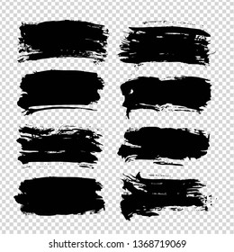 Abstract textured black smooth strokes set on imitation transparent background