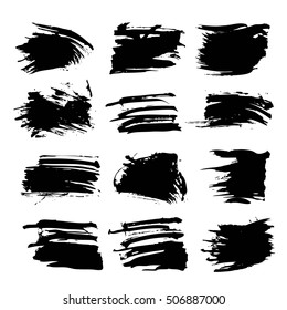 Abstract textured black strokes set vector isolated on a white background