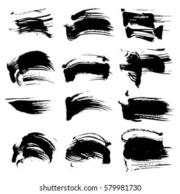Abstract textured black strokes set isolated on white background