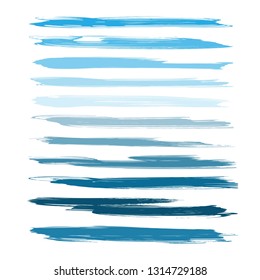 Abstract textured blue thin long strokes of thick paint isolated on white background
