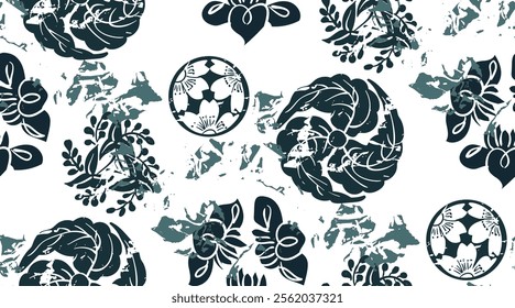 abstract textured camon coat of arms 
 japanese chinese vector design seamless pattern