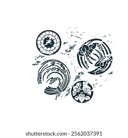 abstract textured camon coat of arms japanese chinese vector design background elements