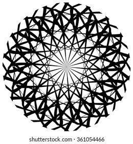 Abstract textured circle element with tangled, intersecting lines.