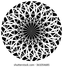 Abstract textured circle element with tangled, intersecting lines.