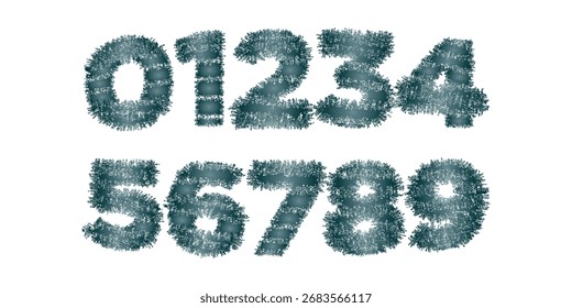 Abstract Textured Digit Set. Futuristic Glitch Number Font. Distorted Vector Design.