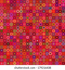 Abstract textured geometric seamless pattern. Colored circles and stars. Vector. 