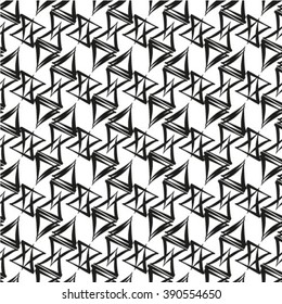 Abstract textured geometric seamless pattern.The geometric pattern by stripes, lines, rhombuses. Seamless vector background. Black and white texture