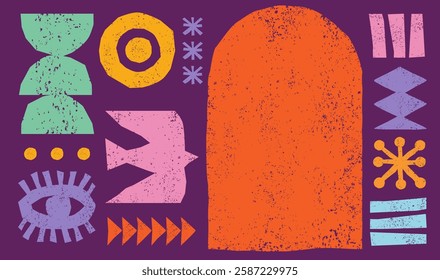 Abstract textured hand drawn design. Africa, tribal art, design, craft and pottery concept illustrations. Abstract backgrounds, frames. Vector design