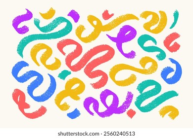 Abstract textured hand drawn swirl shapes set. Vector artistic wavy lines. Graphic elements collection.