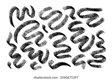 Abstract textured hand drawn swirl shapes set. Vector artistic wavy lines. Graphic elements collection.