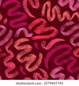 Abstract textured hand drawn swirl shapes background in shades of red. Vector seamless pattern with artistic wavy lines. Minimalistic hand drawn backdrop.