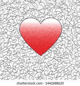 Abstract textured heart. Neurography. Monotype. Valentine day Vector illustration