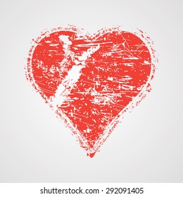 Abstract Textured Heart Shape in Grunge, Distressed Style. Romantic, Love Background. Vector Illustration. 