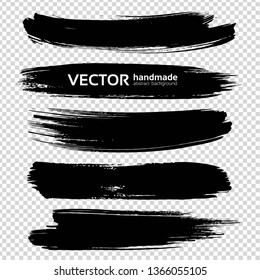 Abstract textured ink black long thick brush strokes on imitation transparent background