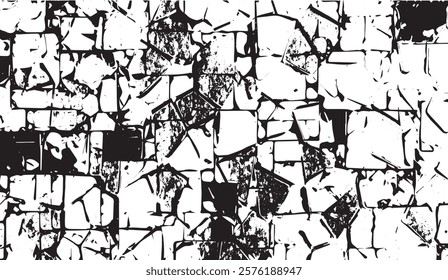 Abstract Textured Pattern, A Chaotic Mosaic of Black and White Shapes, Creating a Bold and Distressed Visual Impact, Evoking Fragments and Rough Edges,