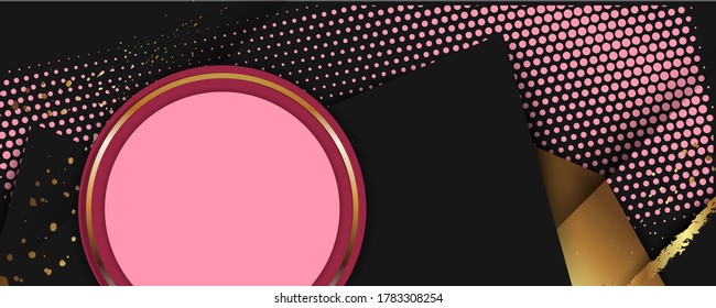 Abstract textured pink and gold elements details background with black and fancy shiny elements universal design dressing luminous color golden