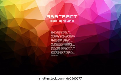 Abstract textured polygonal vector blurry triangle background. Multicolor, rainbow, red, blue, yellow, green, orange Dark black gradient