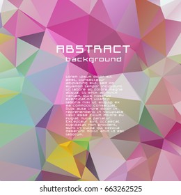 Abstract textured polygonal vector motley triangle background. Multicolor, pink, yellow, red