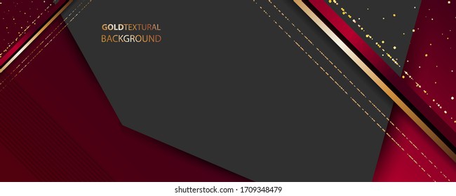 Abstract textured red background with black and fancy shiny elements universal design dressing luminous color golden
