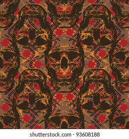 Abstract textured skulls. Seamless pattern. Vector.