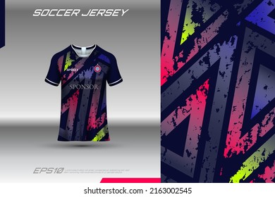 Abstract Textured Sports Jersey Design T-shirt For Racing, Football, Gaming, Motocross, Cycling. Mockup Vector Design Template.