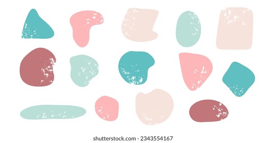Resumen de manchas texturizadas establecidas.Formas simples de blobs, elementos gráficos para la decoración, diseño vintage, minimalismo.Isolated.Vector ilustración.