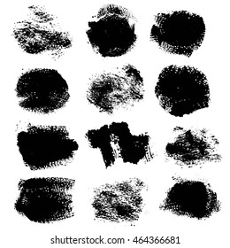 Abstract textured strokes and prints thick black gouache paint isolated on a white background