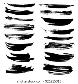 Abstract textured strokes set isolated on white backckground