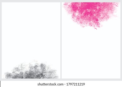 Abstract Textured Vector Layouts. Irregular Vivid Pink and Black Brush Spots Isolated on a White Background. Funny Simple Creative Design. Vector Print with Grunge Stain. No Text.
