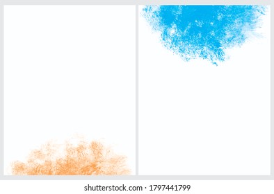 Abstract Textured Vector Layouts. Irregular Vivid Blue and Orange Brush Spots Isolated on a White Background. Funny Simple Creative Design. Vector Print with Grunge Stain. No Text.