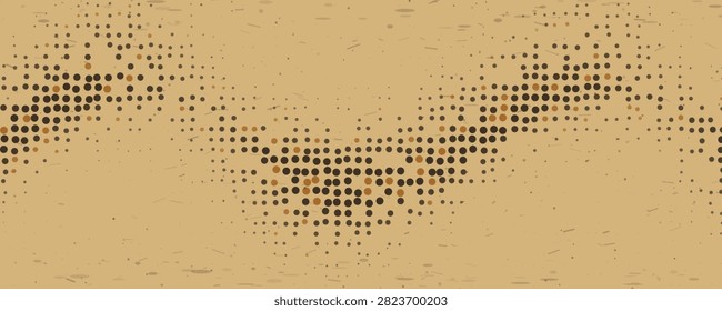 Abstract textured wave design in monochrome dots on a parchment-like surface ideal for graphic overlays and web backgrounds.