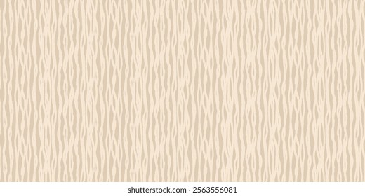 Abstract Textured Wave Pattern. Seamless beige background with wavy grunge vertical stripes. Wood grain texture effect. Minimalistic geometric background for textile, wallpaper, wrapping.