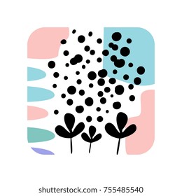 Abstract textures with creative plants in a square, trendy colors and shapes vector illustration