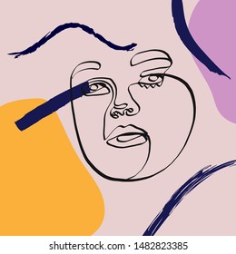 Abstract textures with line face portrait drawing. 