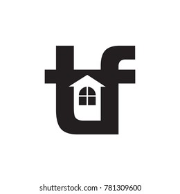 Abstract TF Initials Logo with negative space home inside