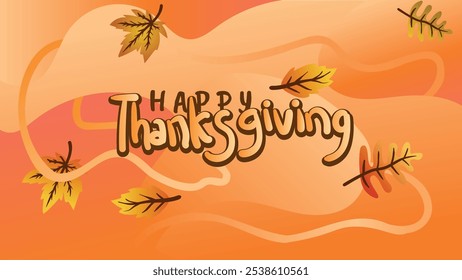  Abstract Thanksgiving Banner with Orange Background and Autumn Leaves. web page size template vector illustration