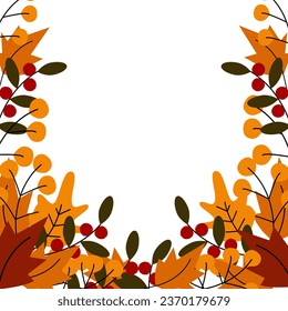 Abstract Thanksgiving border frame with copy space and various branches in trendy autumn colors. EPS