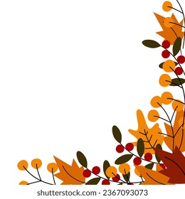 Abstract Thanksgiving corner frame with copy space and various autumn branches in trendy fall shades