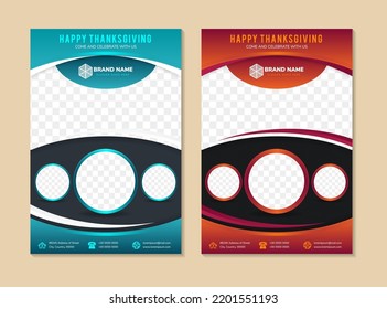 abstract Thanksgiving trendy modern template poster flyer with space for photo collage and text. colorful gradient blue and red colors vector illustration for cards, covers and flyers.