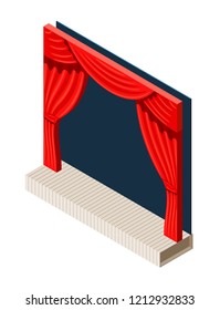 Abstract theater on a white background. Stage and backstage theater in trend isometric style. Vector illustration