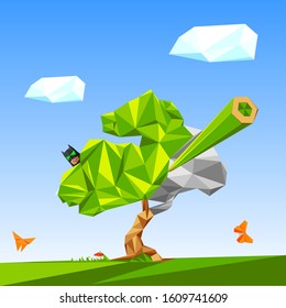 Abstract theme. Tree draw polygonal
