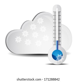 Abstract thermometer with clouds and snow