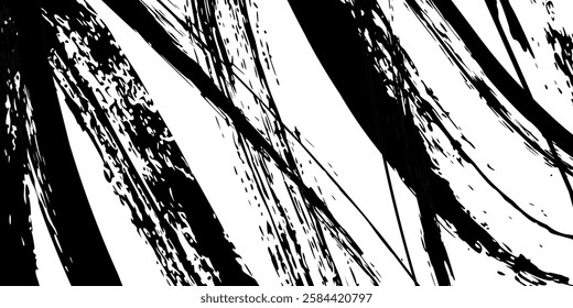 Abstract, thick, expressive hand drawn brush strokes with rough grunge texture. Banner of bold curved distressed paint rough smears. Vector illustration of punk background with irregular painted lines