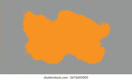 Abstract thick grainy yellow color brush stroke with stipple spray effect, dynamic swirl paint shape and flowing ink splatter texture on clean white background